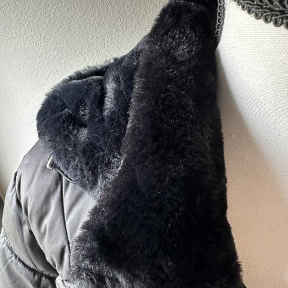 Women's Nautica Faux Fur Trim Hooded Mid-Length Black Puffer Jacket Size XL - Picture 9 of 14